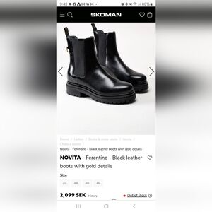 Novita Black Chelsea Leather Boots NEW
